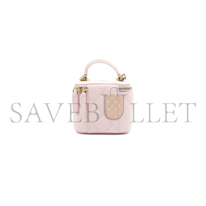Ch*el mini top handle vanity with chain light pink lambskin gold hardware (10*9*7cn)